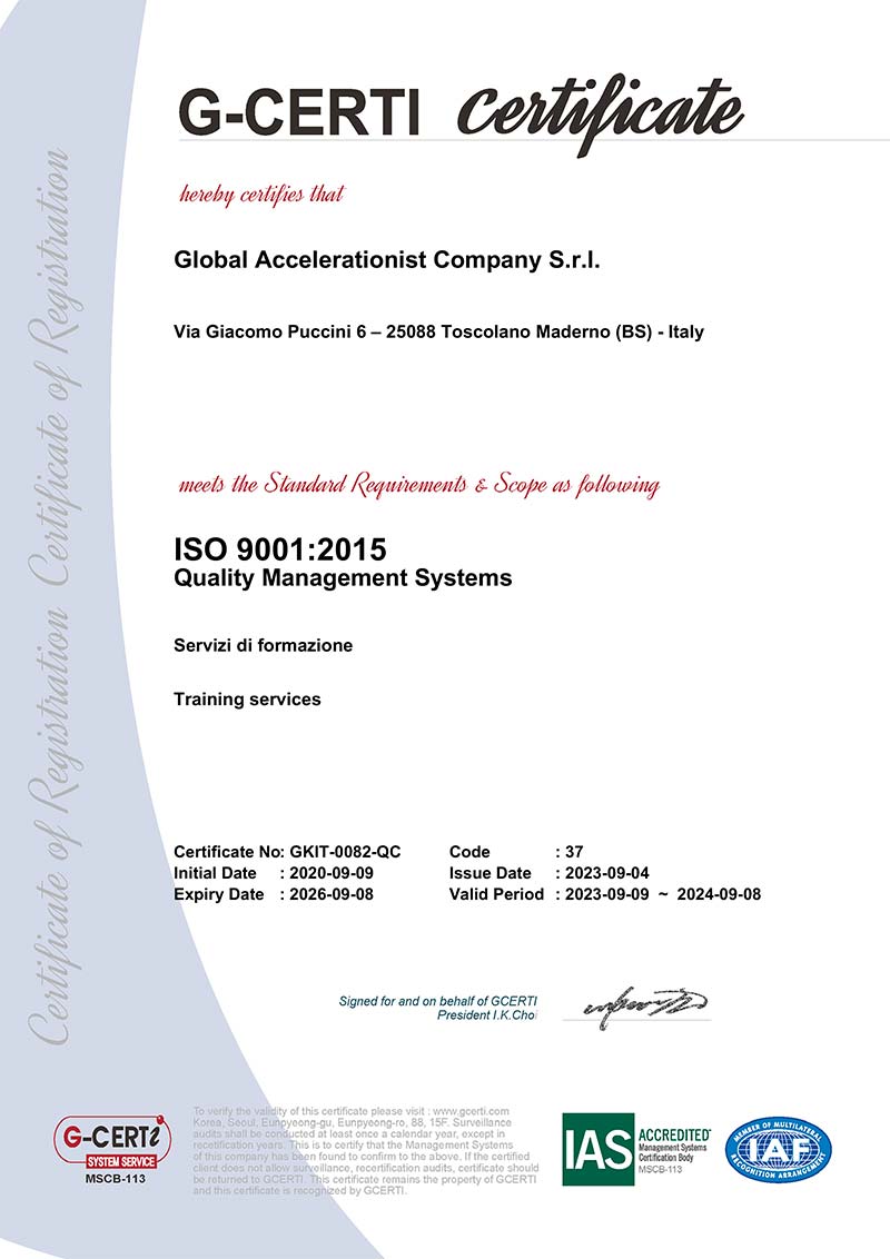 Certificato Formazione 4-0 ISO:9001