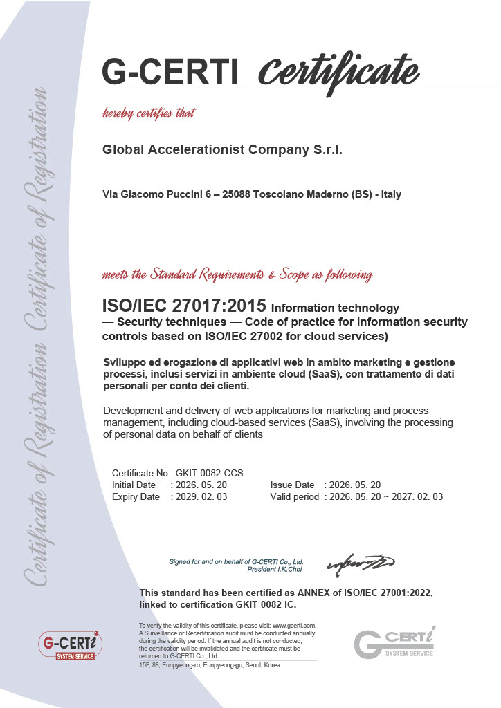 Certificato ISO 27017:2015