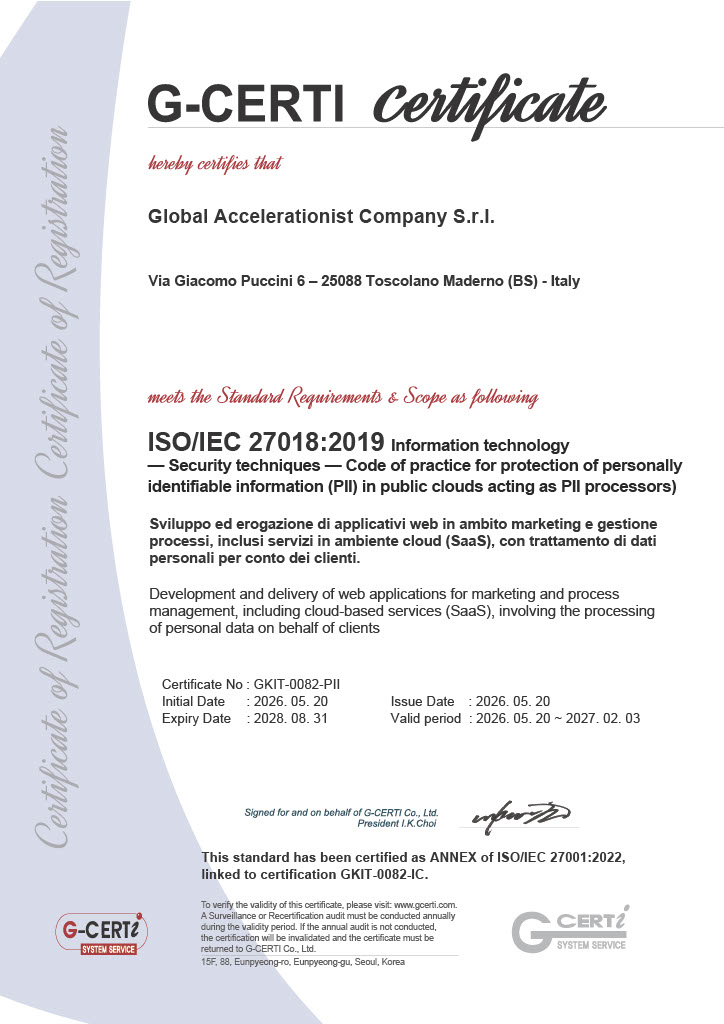Certificato ISO 27018:2019